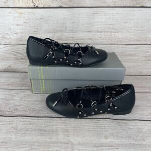 KOI Violetta Grunge Lace Up Womens EUR 4 US 6 Flat Ballet Shoes Black